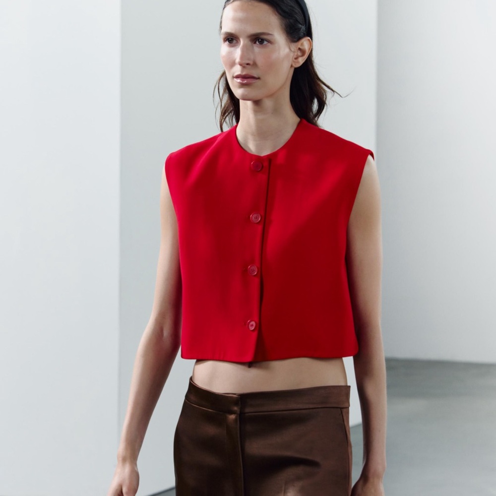 ZW COLLECTION BUTTONED WAISTCOAT TOP zara vest with buttons size S Red